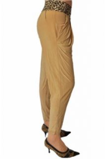 Orientalische Aladin Haremshose und Pluderhose mit Leoparden Bund, Beige Bekleidung