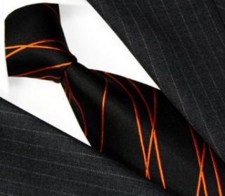 LORENZO CANA   Exklusive Marken Krawatte aus 100% Seide , Schwarz mit Orange Linien   84520 Bekleidung