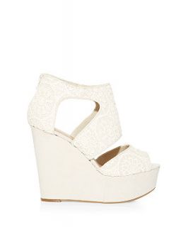 Cream Crochet Cut Out High Vamp Wedges