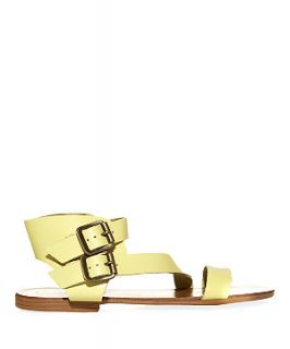 Yellow Leather Asymmetric Strap Double Buckle Sandals