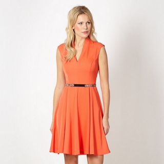 Star by Julien Macdonald Designer orange textured belted skater dress