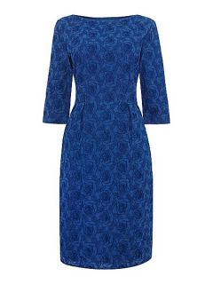 Dickins & Jones Floral Jacquard shift 3/4 sleeve dress Royal Blue