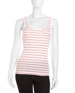 Striped Scoop Neck Tank, White/Holiday Crush