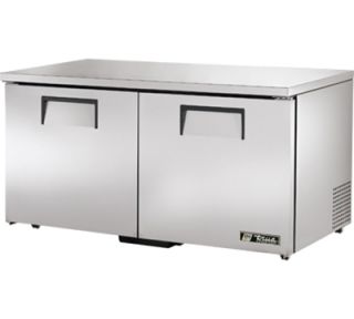 True 60 Low Profile Undercounter Freezer   2 Solid Doors, Aluminum/Stainless
