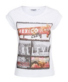 White Mexico Valley Roll Sleeve T Shirt