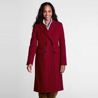 Lands End Red Luxe Wool Double Breasted Coat