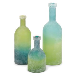 IMAX Alena Green and Blue Glass Bottles   Set of 3   Canisters & Bottles