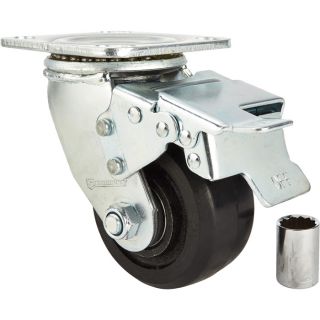 Strongway 4in. Heavy-Duty Swivel Rubber Caster with Brake — 450-Lb. Capacity  300   499 Lbs.