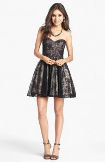 Sean Collection Embellished Lace Strapless Fit & Flare Dress
