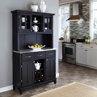 Home Styles Black Hutch Buffet with Stainless Top   14128959
