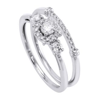 Beverly Hills Charm 14k White Gold 1/3ct TDW 3 stone Halo Bridal Ring