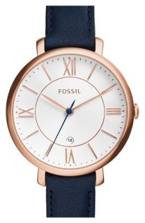 Fossil Jacqueline Round Leather Strap Watch, 36mm