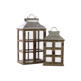 Rustic Antique Finish Wooden Lantern (Set of 2)