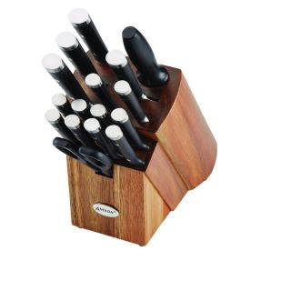 Anolon Cutlery 17 piece Black Japanese Stainless Steel Knife Block Set
