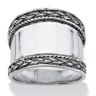 PalmBeach Cigar Band Style Ring with Braided Accent in Sterling Silver