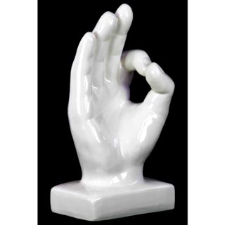 Gloss White Ceramic OK Hand Sign Decor