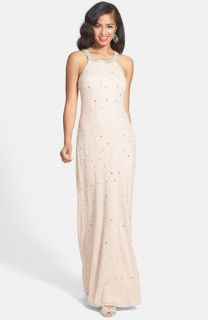 Adrianna Papell Caviar Illusion Back Beaded Gown