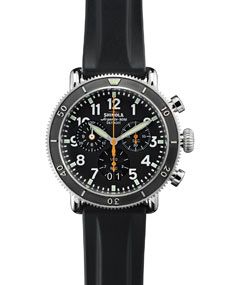 Shinola 48mm Runwell Sport Chronograph Watch with Rubber Strap, Black