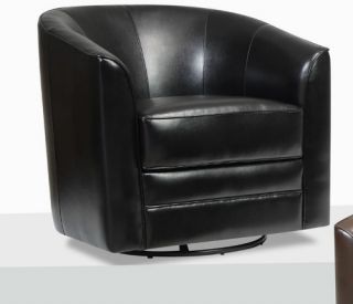 Emerald Home Furnishings Milo Bonded Leather Swivel Chair   Black   Accent Chairs