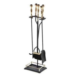 Uniflame 4 Piece Polished Brass Fire Tool Set With Stand