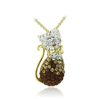 Crystal Ice Goldtone Multi color Crystal Cat Necklace with Swarovski