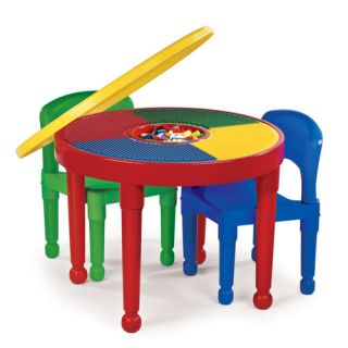 Tot Tutors Kids Round Construction Table and Chair Set with Cover