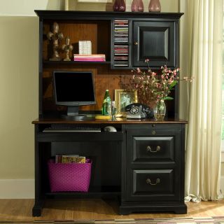 Riverside Summit 50 Inch Singleped Computer Desk with Hutch   Cherry/Black