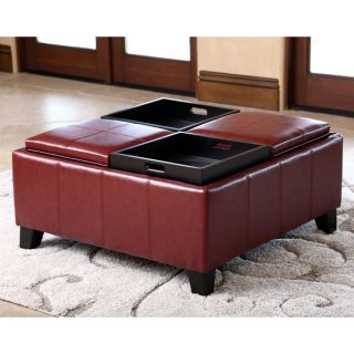 ABBYSON LIVING Vincent Red Leather Square Ottoman with 4 Trays