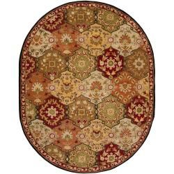 Hand tufted Rome Floral Border Oval Wool Area Rug (6 x 9)