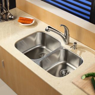 Kraus KBU24 KPF2110 SD20 Double Basin Undermount Kitchen Sink with Faucet   Kitchen Sinks