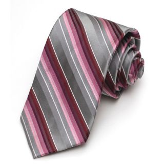 Alara Modern Width Purple and Grey Stripe Silk Tie