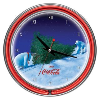 Coca Cola Polar Bear with Tree 14 in. Neon Clock   Wall Clocks