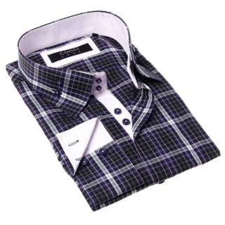 Coogi Luxe Mens Black and Purple Plaid Button up Dress Shirt