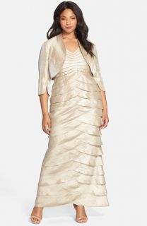 Adrianna Papell Shutter Pleat Satin Gown with Jacket (Plus Size)