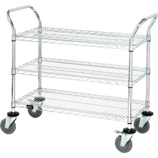 Quantum Wire Shelving Mobile Utility Cart — 3 Shelves, 24in.W x 48in.L x 38in.H, Model# WRC-2448-3  Mobile Wire Shelving   Carts