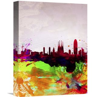 Naxart Barcelona Watercolor Skyline Painting Print on Wrapped Canvas