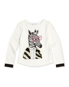 Little Marc Jacobs Girls Zebra Printed Long Sleeve Tee, White, Sizes 6 10