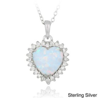 Glitzy Rocks Silver or Gold Over Silver Created Opal Heart and Cubic
