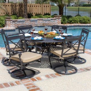 Carrolton 6 person Cast Aluminum Patio Dining Set with Swivel Rockers