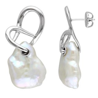 DaVonna Sterling Silver White Baroque Freshwater Pearl Earrings (9 10