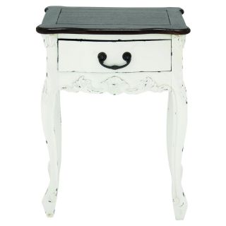 Benzara Dona Wooden Table in White with Brown Top and a Drawer   End Tables