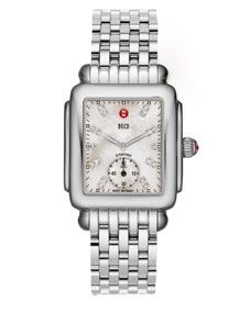 MICHELE Deco 16 Stainless Watch, White Diamond Dial
