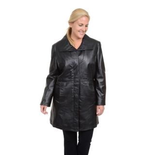 Excelled Womens Plus Black Leather Pencil Coat with Convertible