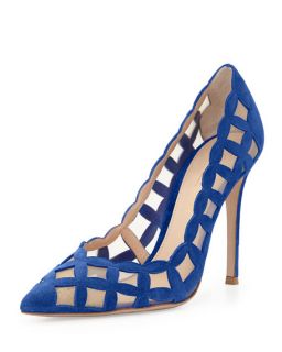 Gianvito Rossi Suede & Tulle Cutout Pump, Royal Blue