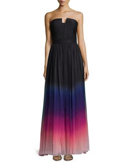 Halston Heritage Strapless Ombre Gown with Ruching