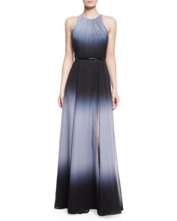 Halston Heritage Halter Ombre Belted Gown