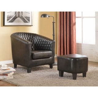 Isabella Black Faux Leather Accent Chair and Ottoman   17585203
