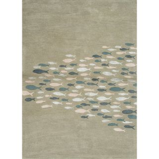 Transitional Coastal Blue Wool/ Silk Tufted Rug (8 x 11)  
