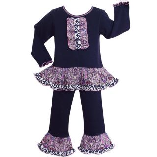 AnnLoren Girls Blue & Purple Paisley Damask Lattice Outfit   17410374