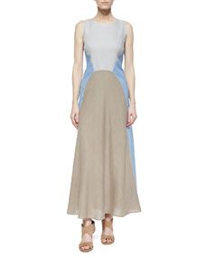 Lafayette 148 New York Solange Colorblock Linen Maxi Dress, Ice Water/Melange
